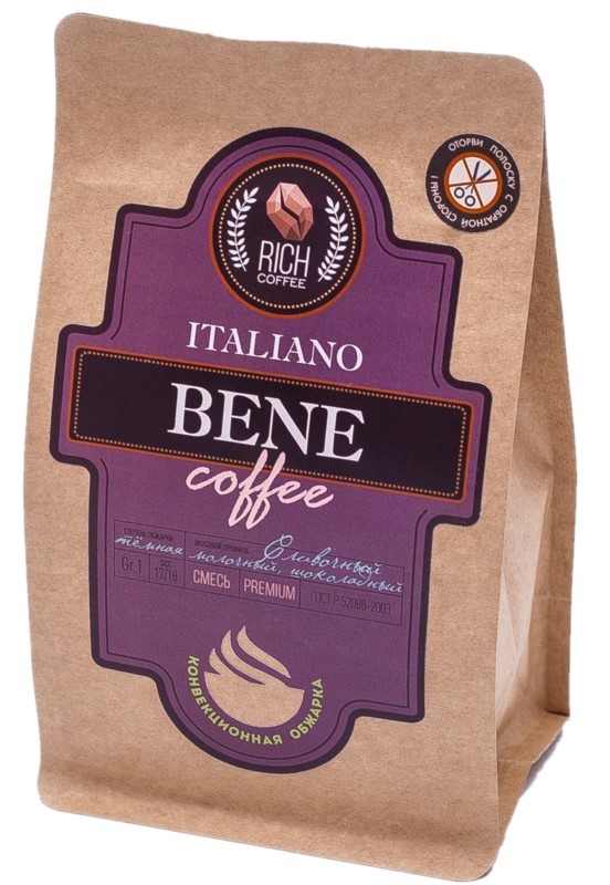 картинка Кофе зерновой Бленд Italiano Bene 500г (Сливочный, молочный, шоколадный) от магазина Богатая