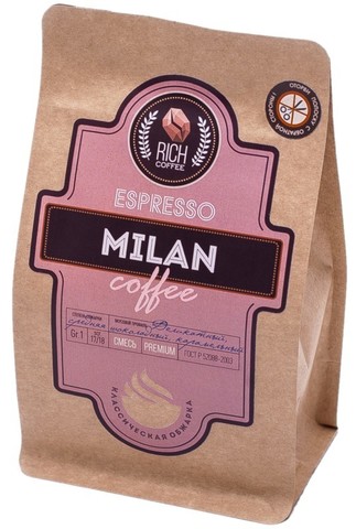 картинка Кофе зерновой Бленд Milan 500г (деликатный, шоколадный, карамельный) от магазина Богатая