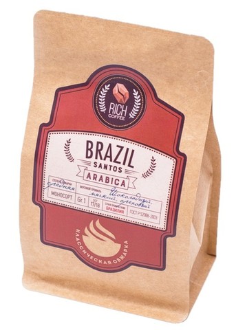 картинка Кофе зерновой Brazil Santos 250г (шоколад, мягкий, ореховый) от магазина Богатая