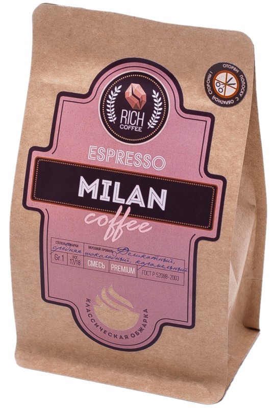 картинка Кофе зерновой Бленд Milan 250г (деликатный, шоколадный, карамельный) от магазина Богатая