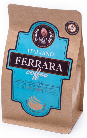 картинка Кофе зерновой Бленд Italiano Ferrara 500г (Жареный арахис, темный шоколад, сбалансированный) от магазина Богатая